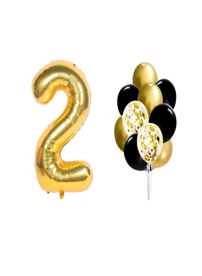FI - FLICK IN 27 pcs 2nd Birthday Decorations for Girls Second Birthday Decoration for Boys Kit Metallic Confetti Balloons Bunches Number 2 Foil Balloon Decoration for Bday (Pack of 27,Gold & Black) - Image 3